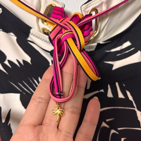 TRINA TURK LENNOX BANDEAU LACE UP BLACK WHITE PINK WOMEN ONE PIECE SIZE 6 NWT - Picture 3 of 10